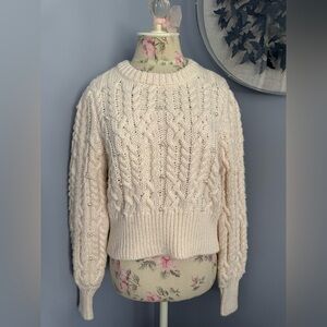 House of Harlow Cream Cable Knit Sweater with Pearl Accents